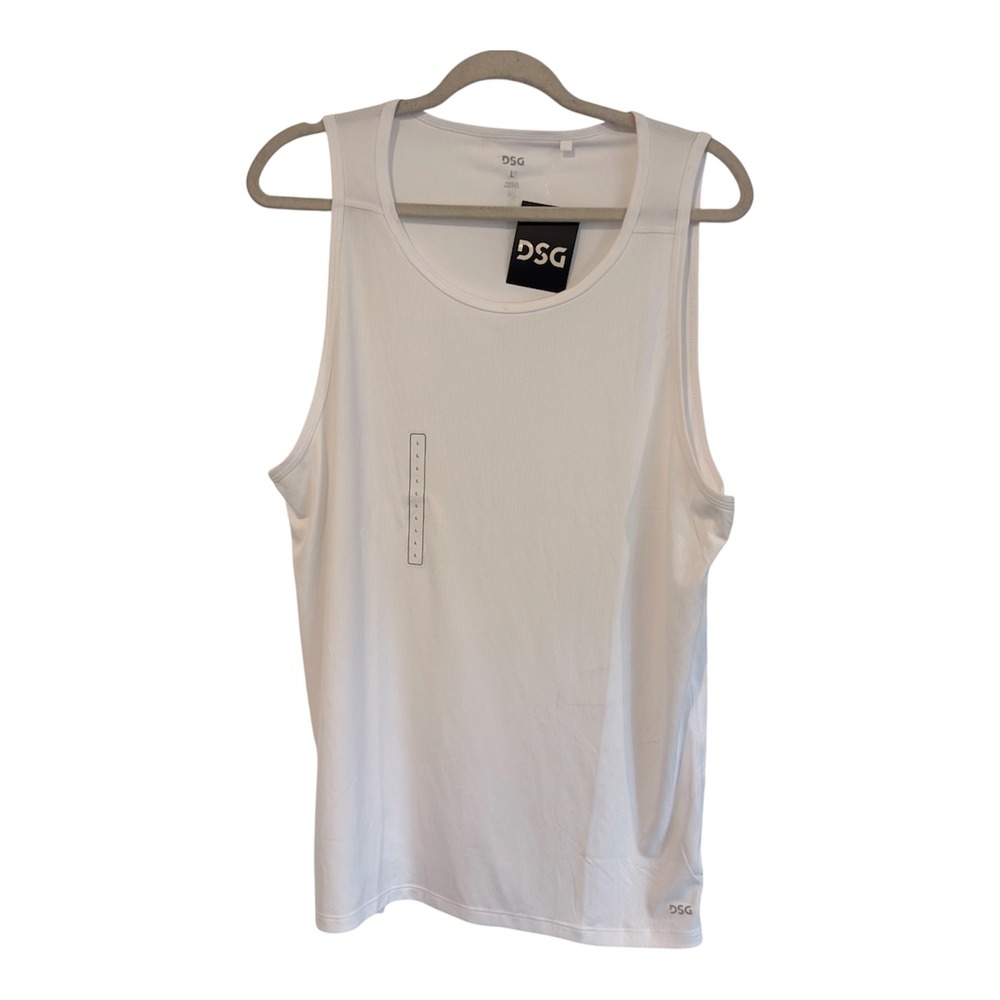 DSG Mens Run Tank Top Pure White Reflective Moisture Wicking Large CKP8431CN